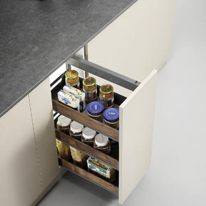 Kitchen Cabinet Accessories Storage 3-Shelf Metal & Wood Side Pull-out Basket E420T For 200mm Cabinet.